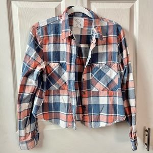 PacSun Blue White Coral Plaid Button-Down Shirt